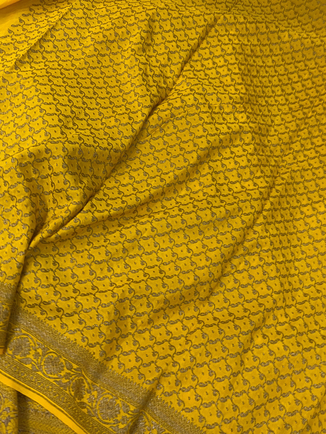 Yellow Pure Banarasi Khaddi Crepe Silk Saree - Aura Benaras