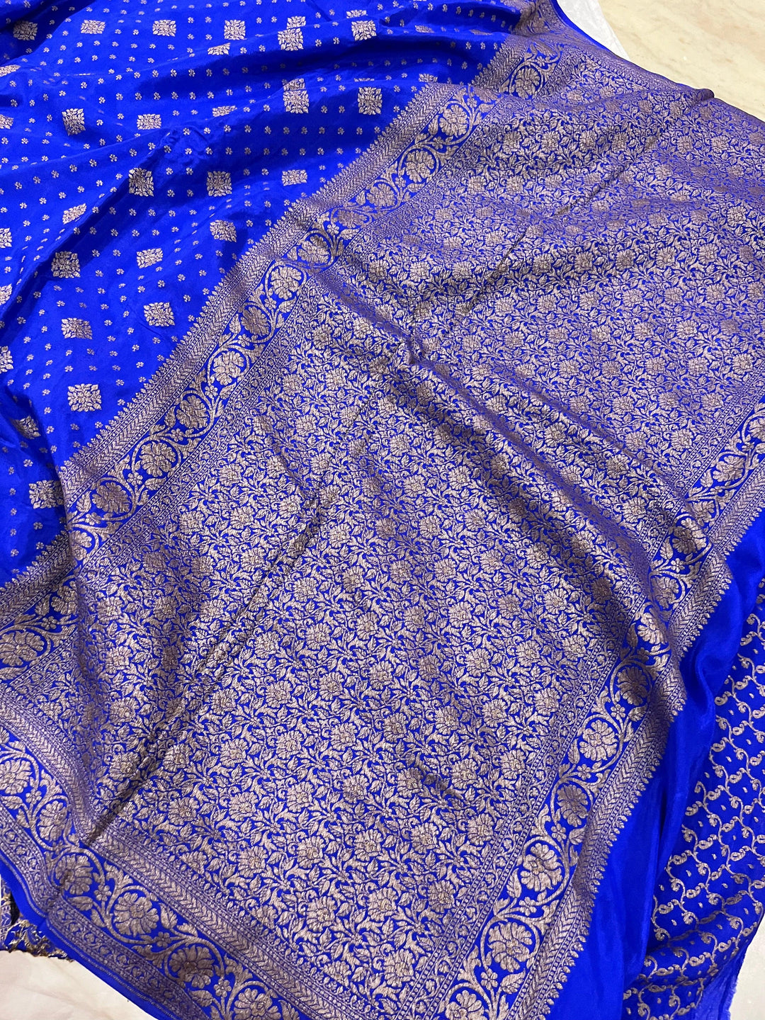 Royal Blue Pure Banarasi Khaddi Crepe Silk Saree - Aura Benaras