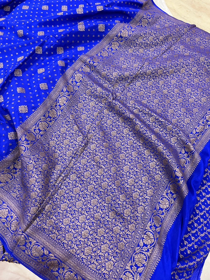Royal Blue Pure Banarasi Khaddi Crepe Silk Saree - Aura Benaras
