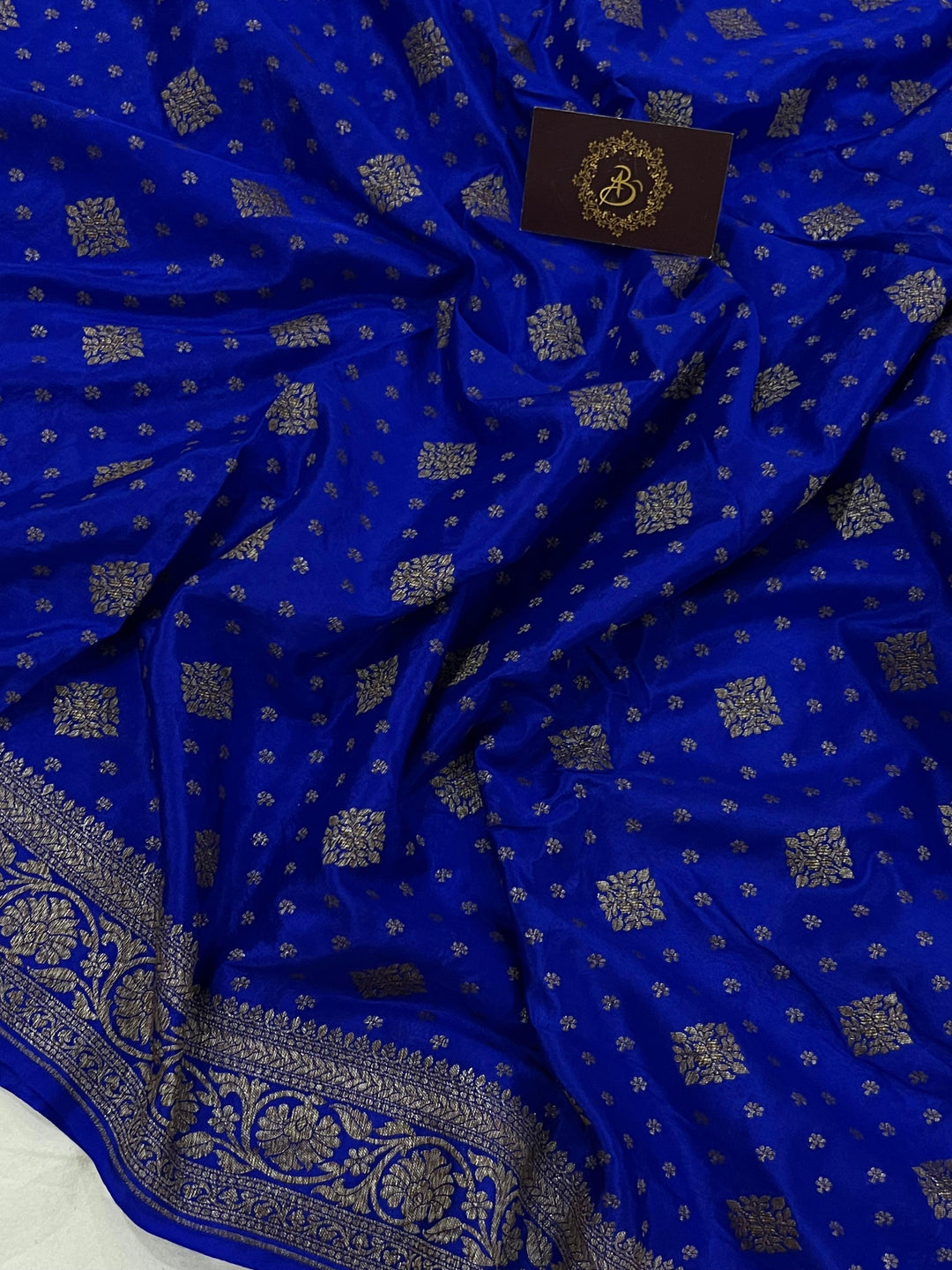 Royal Blue Pure Banarasi Khaddi Crepe Silk Saree - Aura Benaras