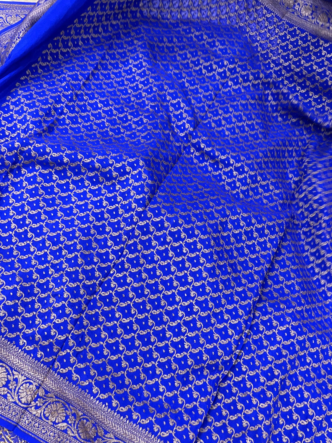 Royal Blue Pure Banarasi Khaddi Crepe Silk Saree - Aura Benaras