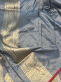 Grey Banarasi Handloom Pure Katan Silk Saree - Aura Benaras