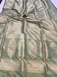 Pista Green Banarasi Handloom Pure Katan Silk Saree - Aura Benaras