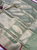 Pista Green Banarasi Handloom Pure Katan Silk Saree - Aura Benaras