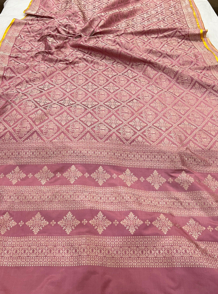 Pastel Pink Pure Banarasi Handloom Katan Silk Saree - Aura Benaras