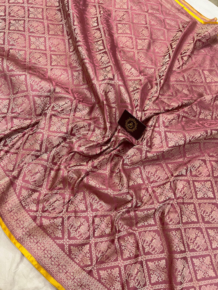 Pastel Pink Pure Banarasi Handloom Katan Silk Saree - Aura Benaras