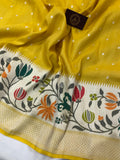 Yellow Pure Banarasi Handloom Tussar Georgette Saree - Aura Benaras