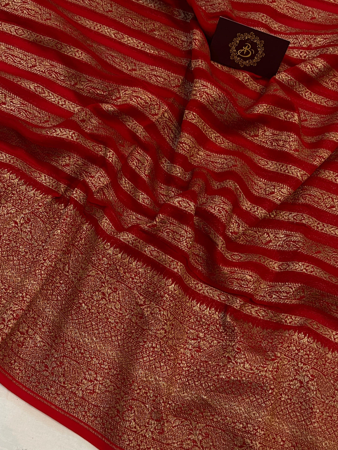 Red Banarasi Handloom Pure Khaddi Georgette Saree - Aura Benaras