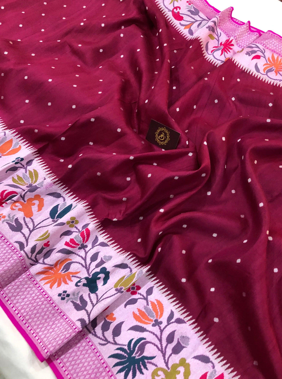 Maroon Pure Banarasi Handloom Tussar Georgette Saree - Aura Benaras