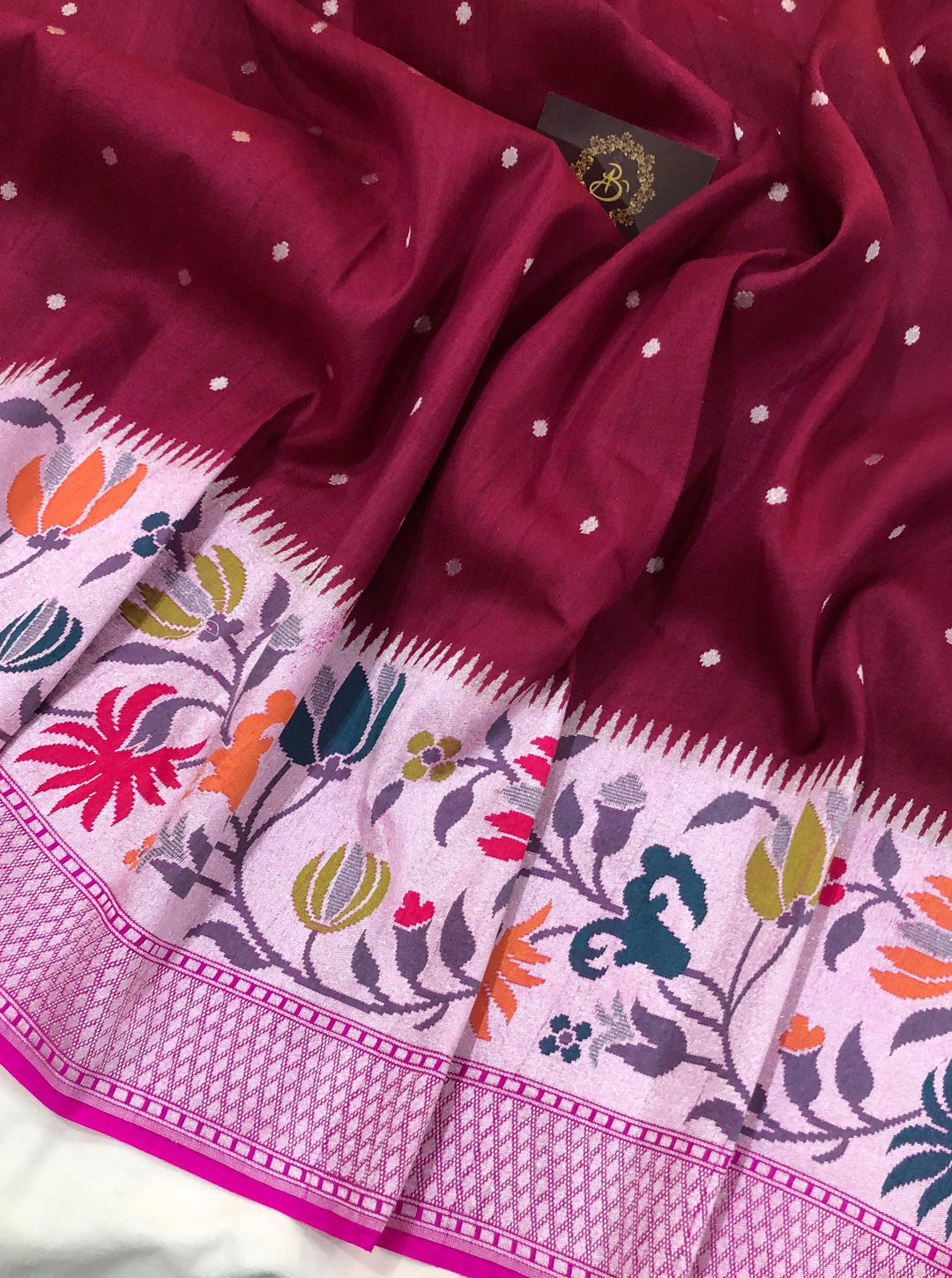 Maroon Pure Banarasi Handloom Tussar Georgette Saree - Aura Benaras