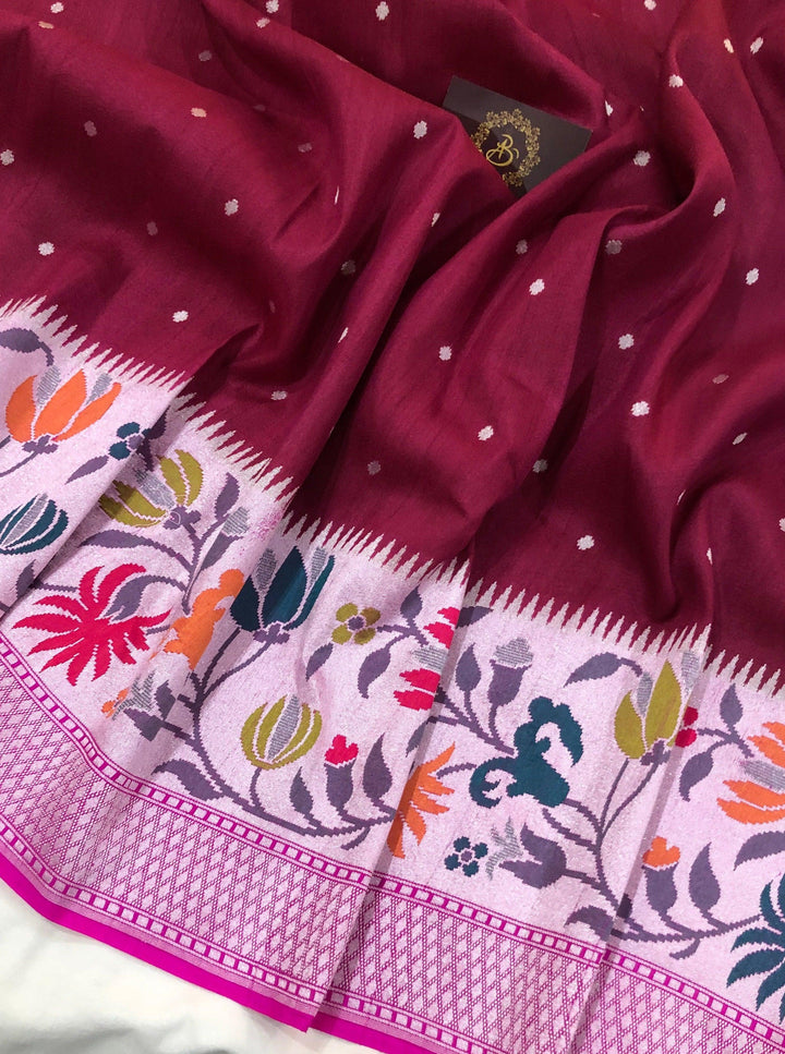 Maroon Pure Banarasi Handloom Tussar Georgette Saree - Aura Benaras