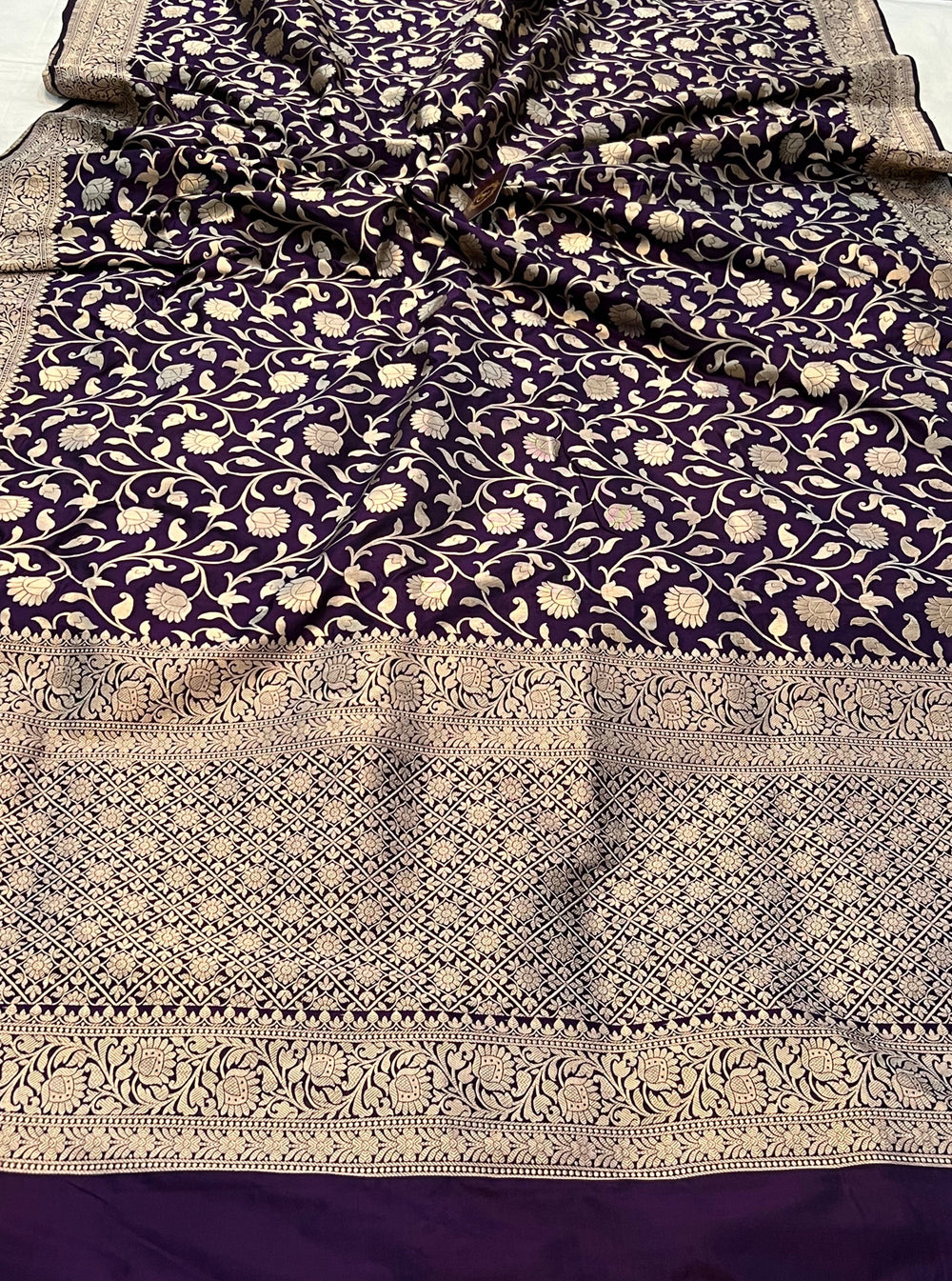 Wine Pure Banarasi Handloom Katan Silk Saree - Aura Benaras