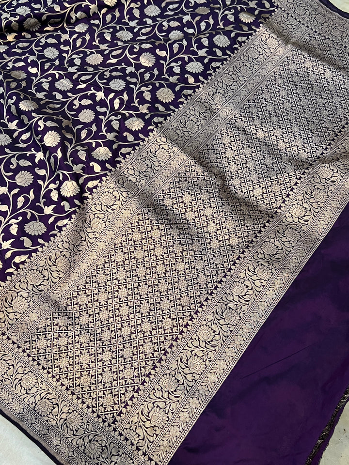 Wine Pure Banarasi Handloom Katan Silk Saree - Aura Benaras