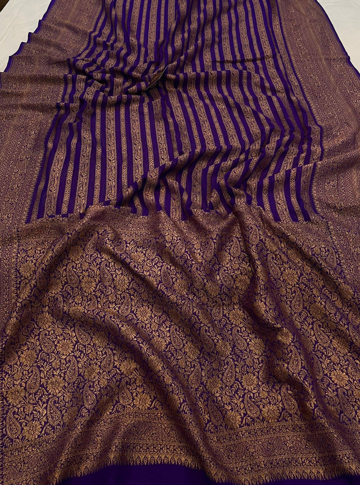 Purple Banarasi Handloom Pure Khaddi Georgette Saree