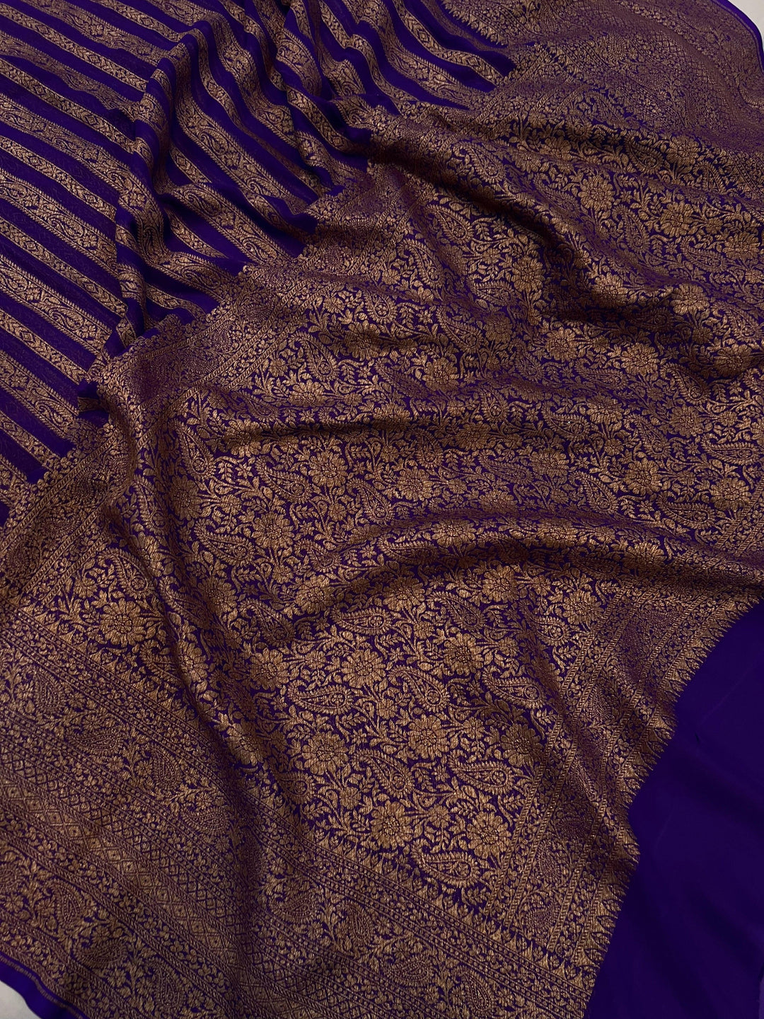 Purple Banarasi Handloom Pure Khaddi Georgette Saree
