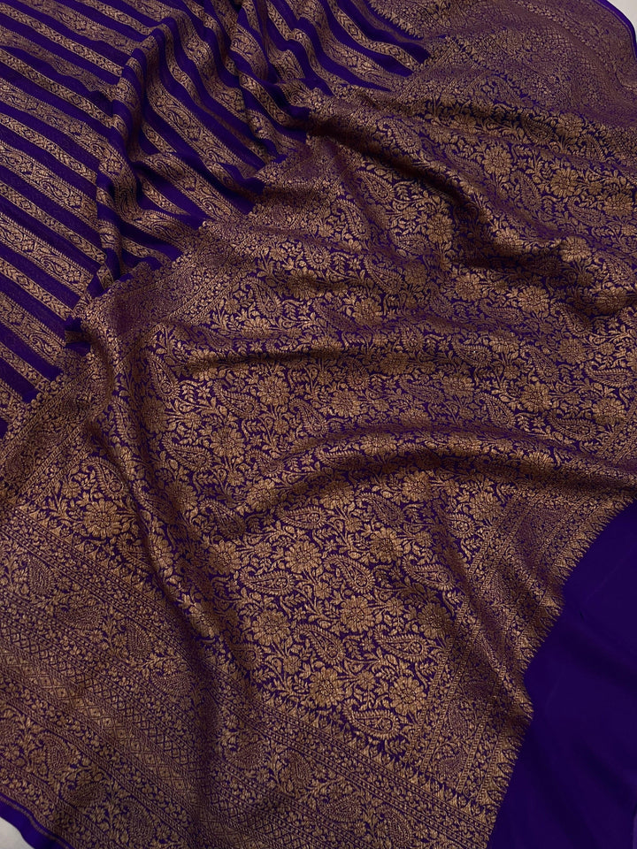 Purple Banarasi Handloom Pure Khaddi Georgette Saree
