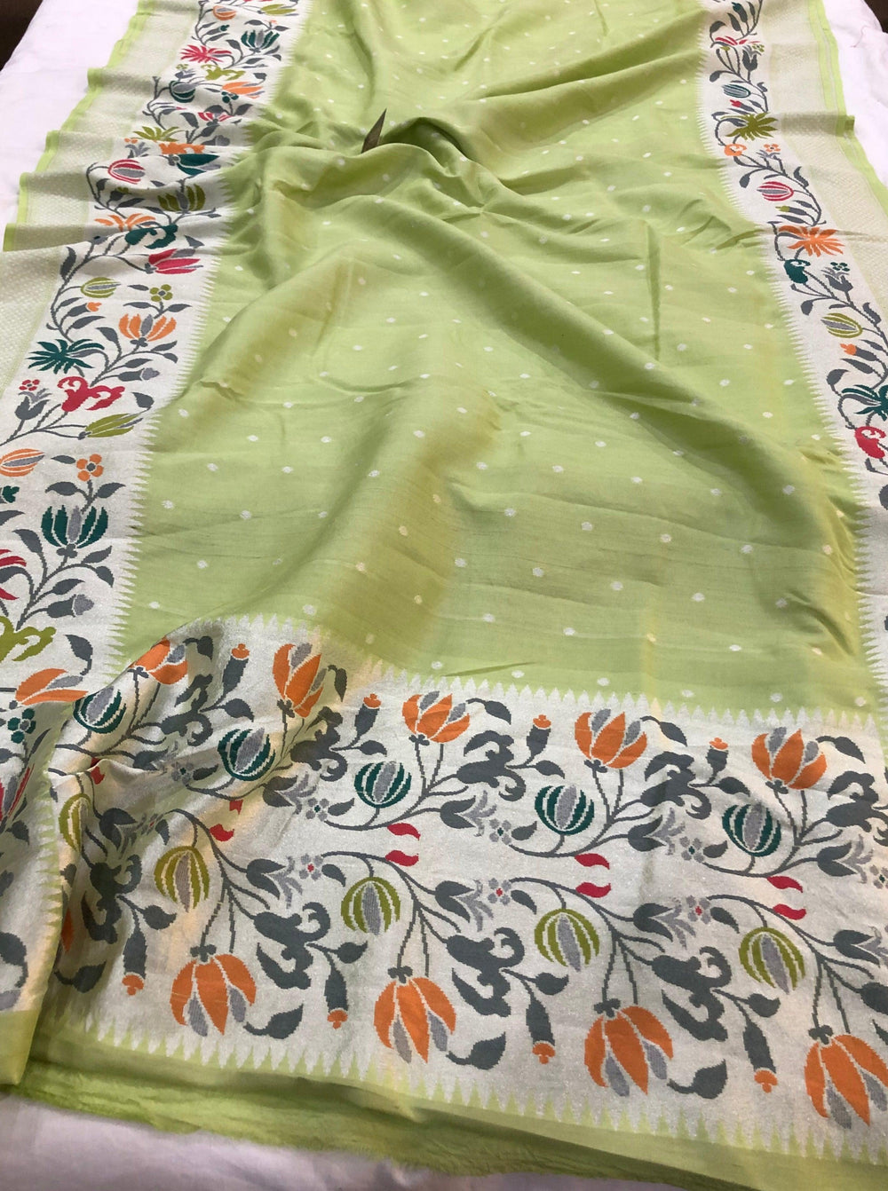 Pista Green Pure Banarasi Khaddi Georgette Saree - Aura Benaras