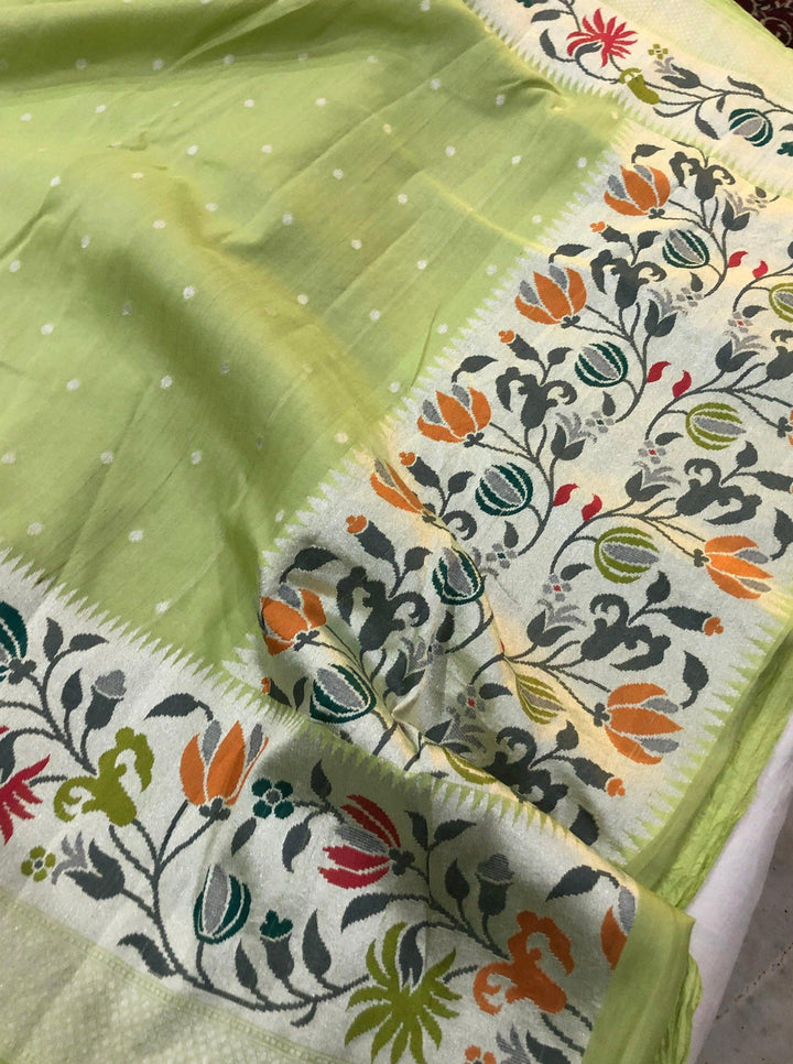 Pista Green Pure Banarasi Khaddi Georgette Saree - Aura Benaras