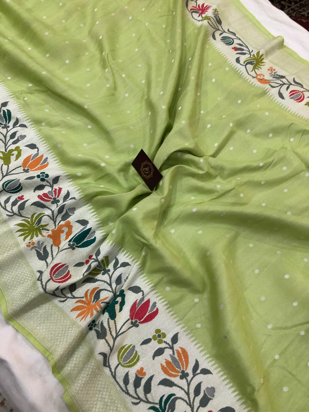 Pista Green Pure Banarasi Khaddi Georgette Saree - Aura Benaras