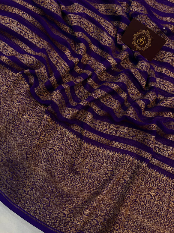 Purple Banarasi Handloom Pure Khaddi Georgette Saree