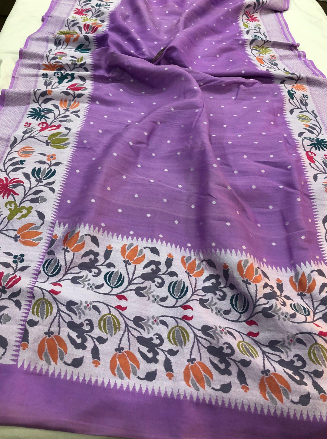 Purple Pure Banarasi Handloom Tussar Georgette Saree