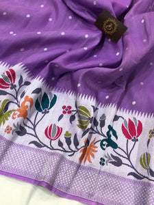 Purple Pure Banarasi Handloom Tussar Georgette Saree