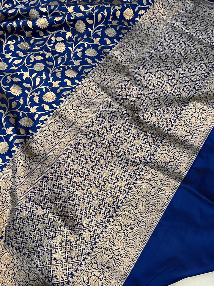 Royal Blue Pure Banarasi Handloom Katan Silk Saree - Aura Benaras