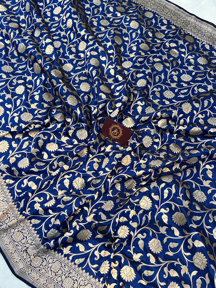 Royal Blue Pure Banarasi Handloom Katan Silk Saree - Aura Benaras
