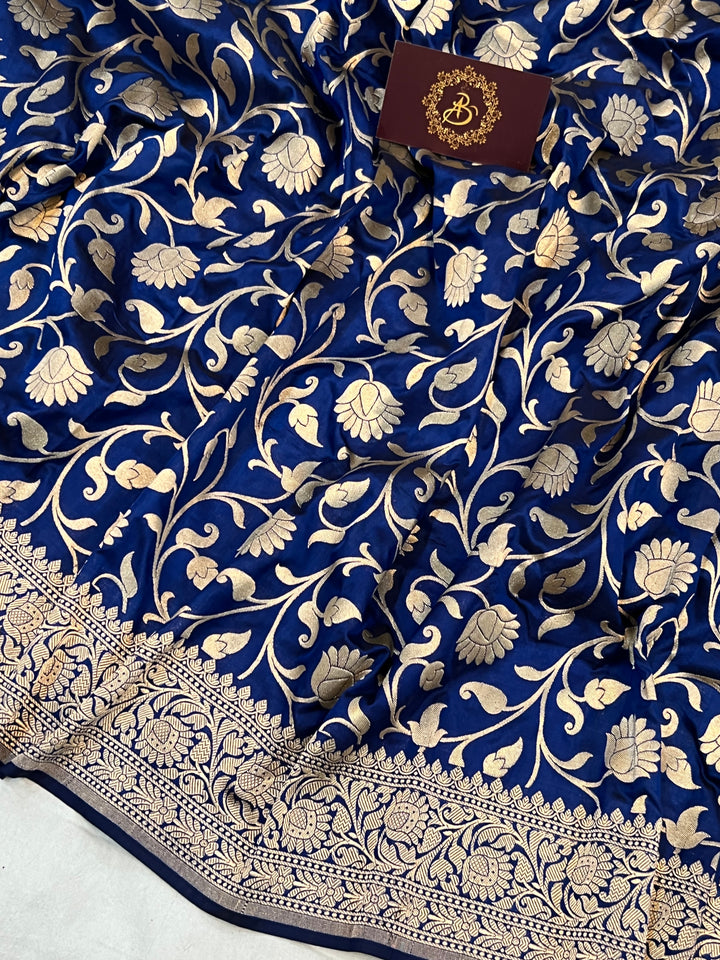 Royal Blue Pure Banarasi Handloom Katan Silk Saree - Aura Benaras