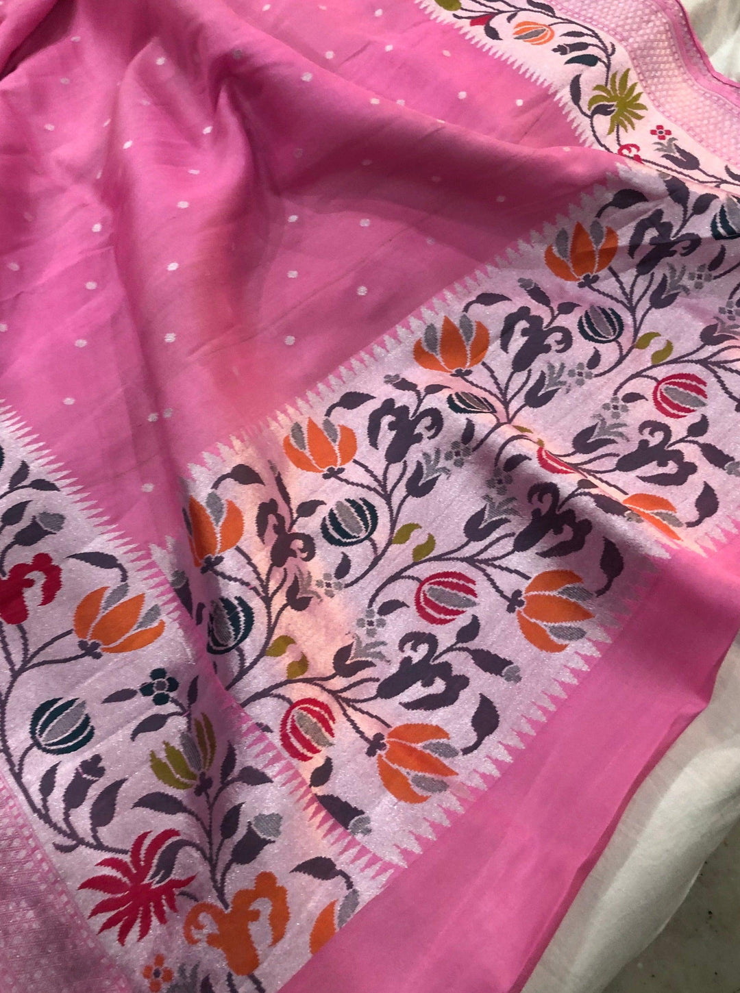 Peachish Pink Pure Banarasi Khaddi Georgette Saree - Aura Benaras