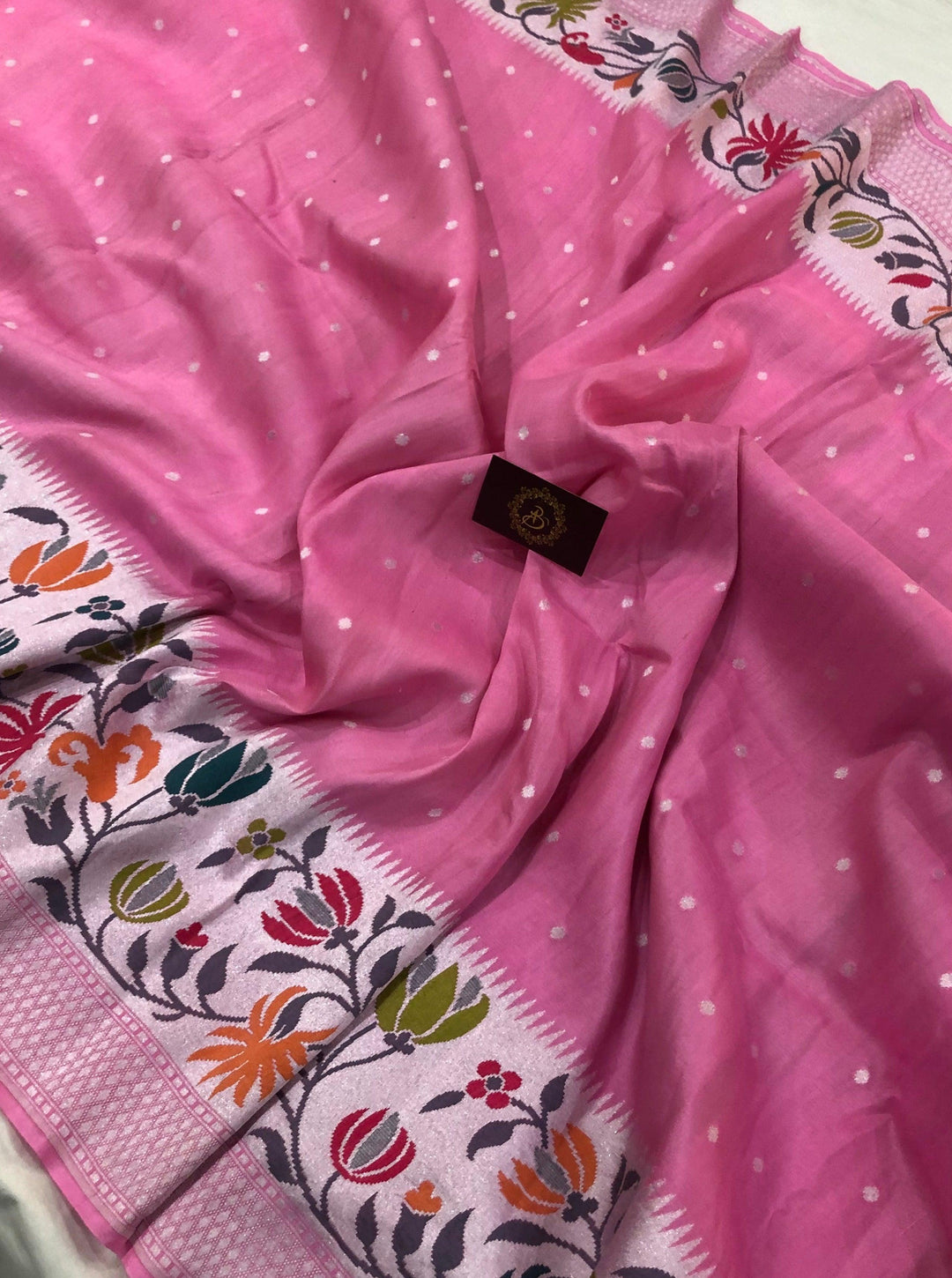 Peachish Pink Pure Banarasi Khaddi Georgette Saree - Aura Benaras