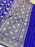 Royal Blue Jaal Pure Banarasi Handlloom Katan Silk Saree - Aura Benaras