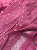 Peachish Pink Pure Banarasi Khaddi Georgette Saree - Aura Benaras