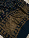 Teal Blue Banarasi Handloom Pure Khaddi Georgette Saree - Aura Benaras