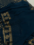 Teal Blue Banarasi Handloom Pure Khaddi Georgette Saree - Aura Benaras