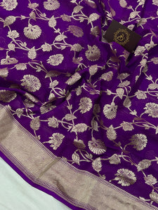 Purple Pure Banarasi Handloom Khaddi Georgette Saree - Aura Benaras