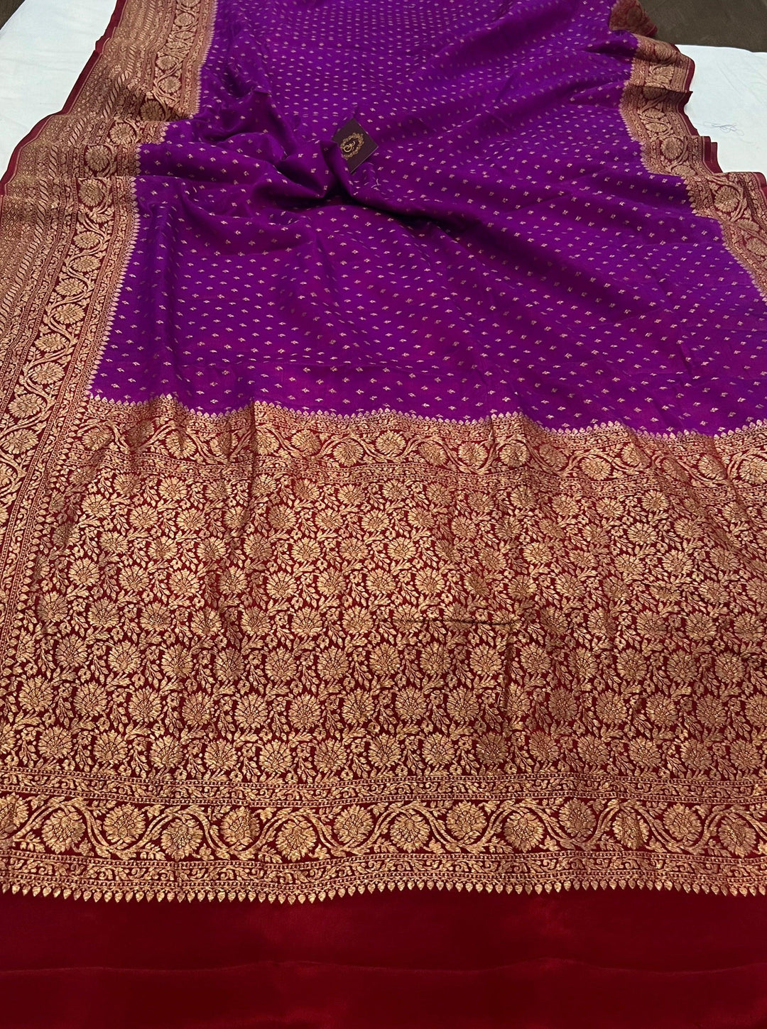 Purple Pure Banarasi Khaddi Crepe Silk Saree - Aura Benaras
