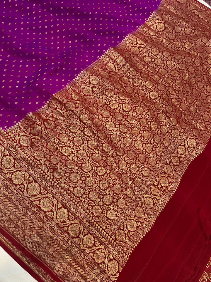 Purple Pure Banarasi Khaddi Crepe Silk Saree - Aura Benaras