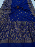 Deep Royal blue Pure Banarasi Khaddi Georgette Saree - Aura Benaras