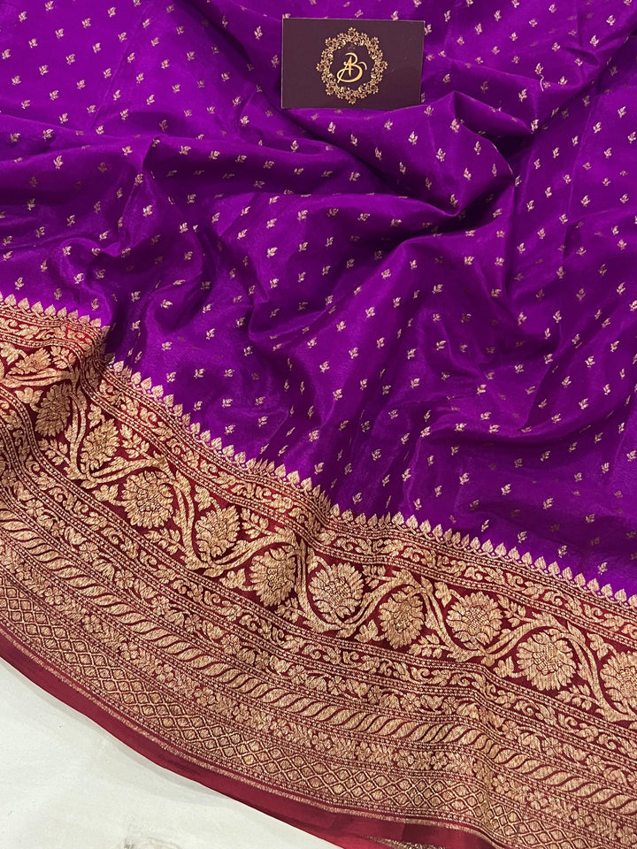 Purple Pure Banarasi Khaddi Crepe Silk Saree - Aura Benaras