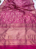 Rani Pink Jaal Pure Banarasi Handlloom Katan Silk Saree - Aura Benaras