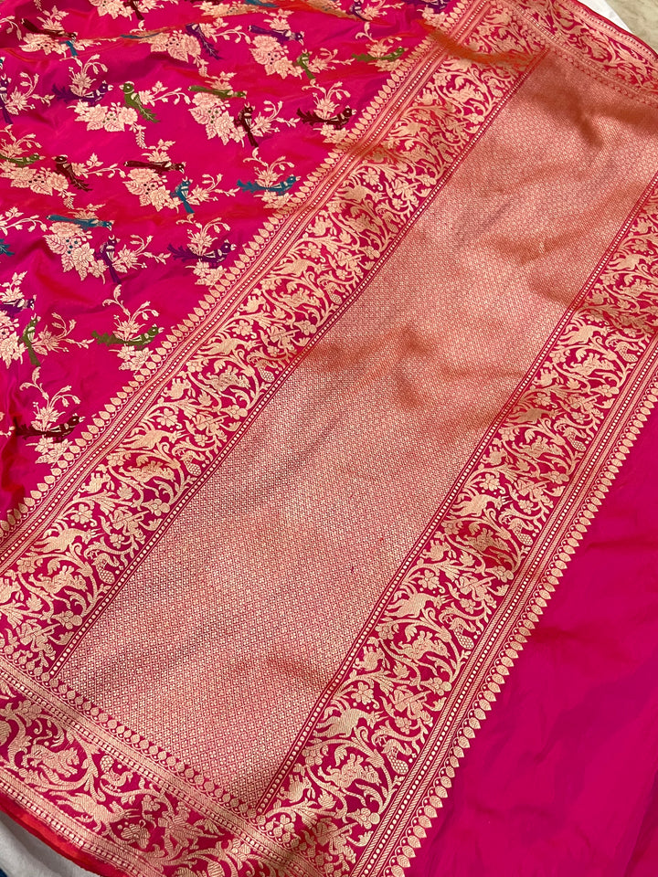 Orangish Pink Kadwa Pure Banarasi Handloom Katan Silk Saree - Aura Benaras