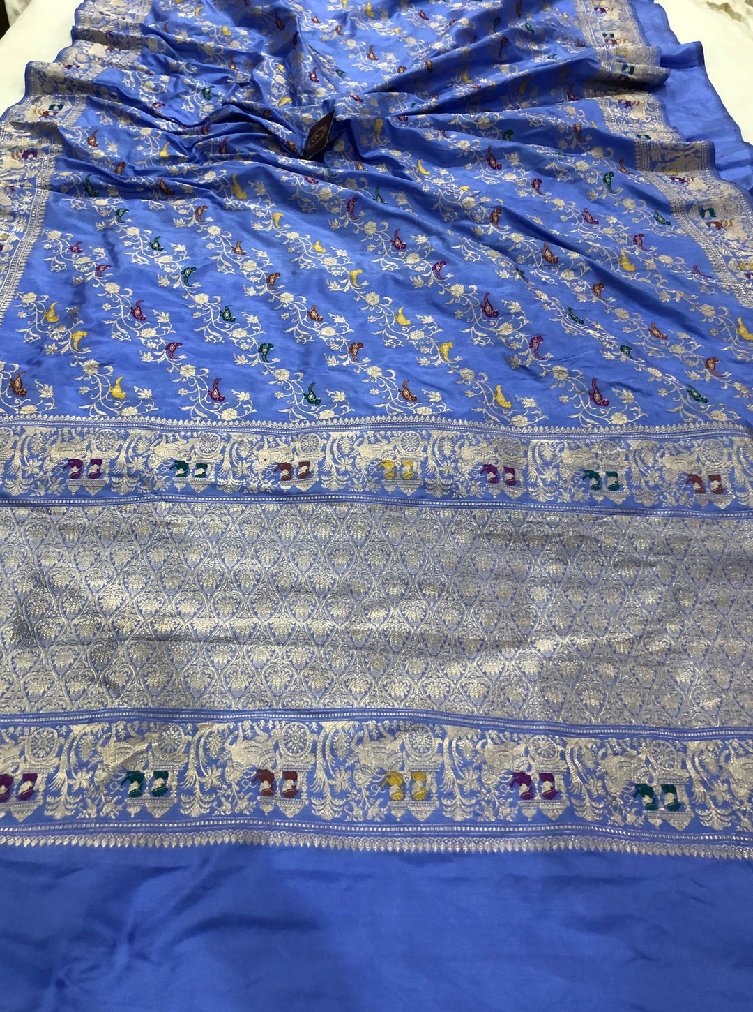 Ultramine Blue Kadwa Jaal Pure Banarasi Handloom Katan Silk Saree - Aura Benaras