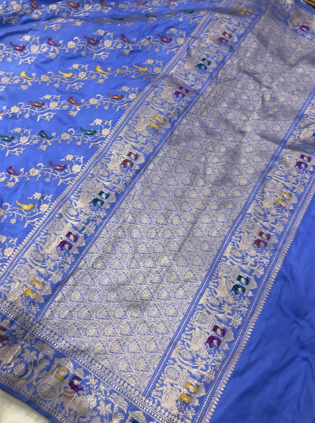 Ultramine Blue Kadwa Jaal Pure Banarasi Handloom Katan Silk Saree - Aura Benaras