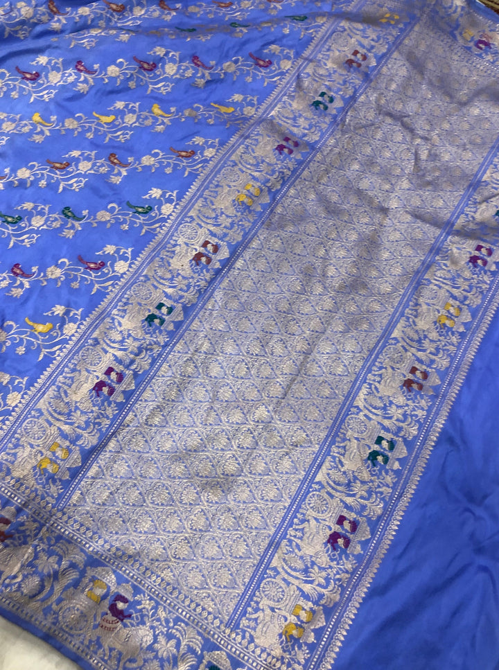 Ultramine Blue Kadwa Jaal Pure Banarasi Handloom Katan Silk Saree - Aura Benaras