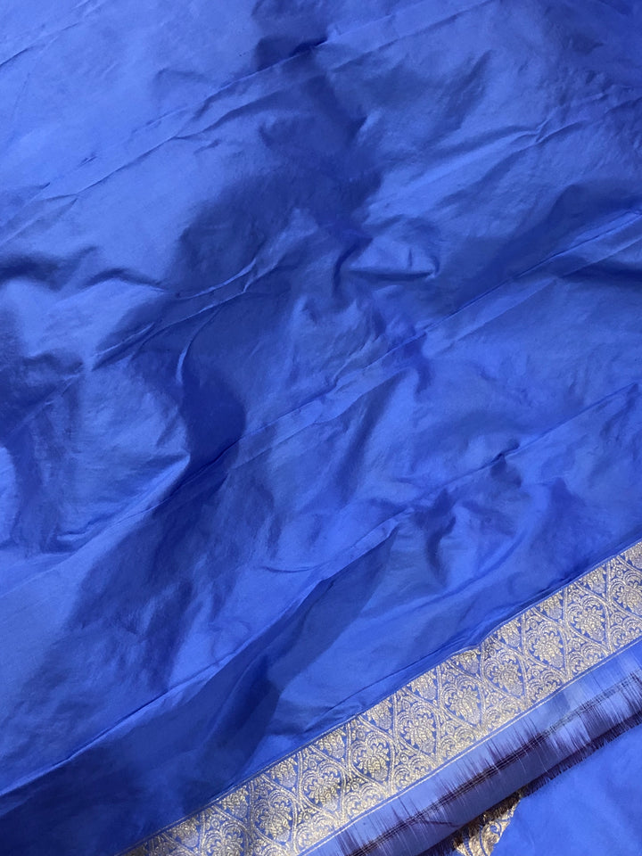 Ultramine Blue Kadwa Jaal Pure Banarasi Handloom Katan Silk Saree