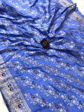 Ultramine Blue Kadwa Jaal Pure Banarasi Handloom Katan Silk Saree