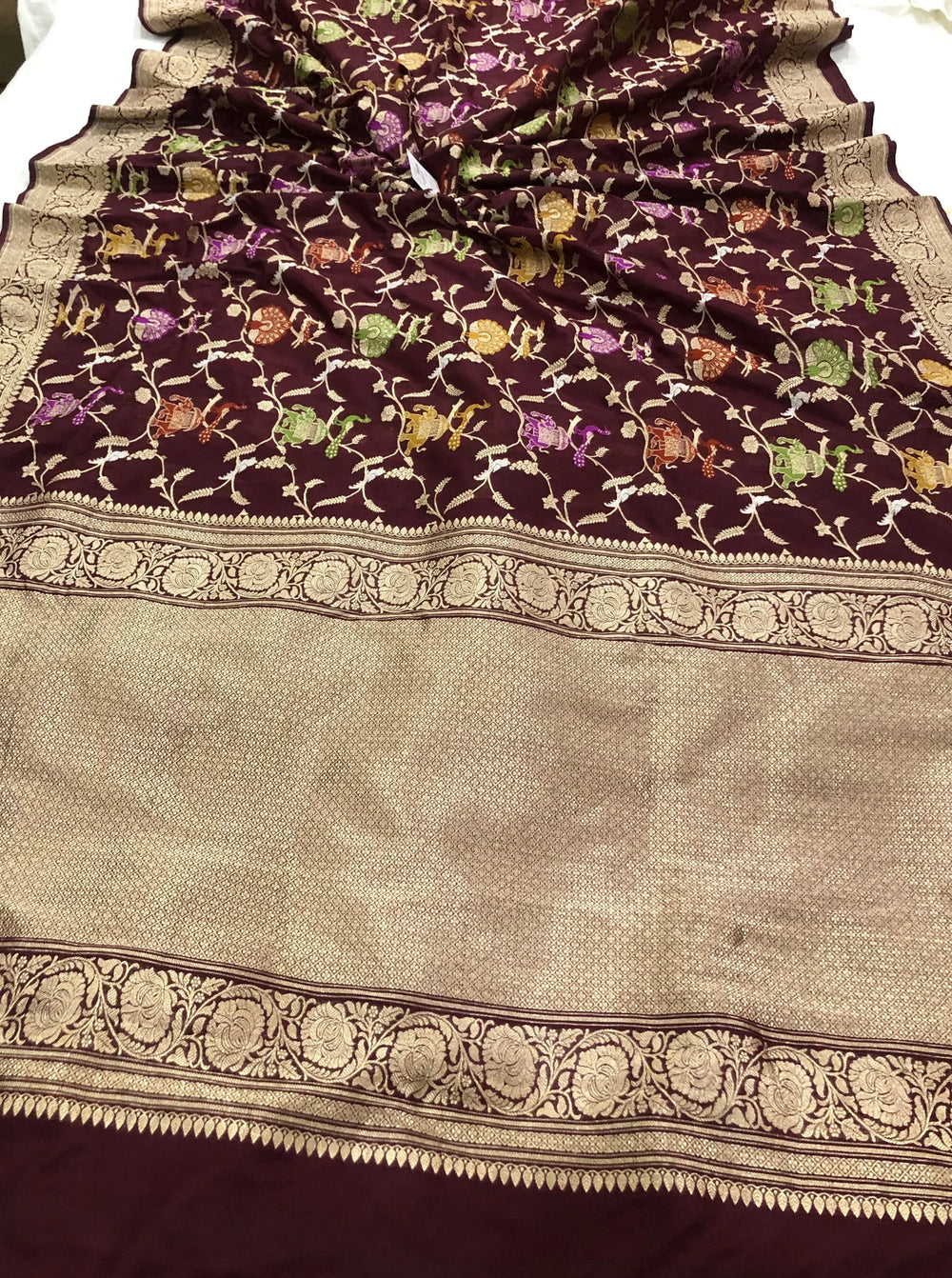 Deep Maroon Kadwa Jaal Pure Banarasi Handloom Katan Silk Saree - Aura Benaras