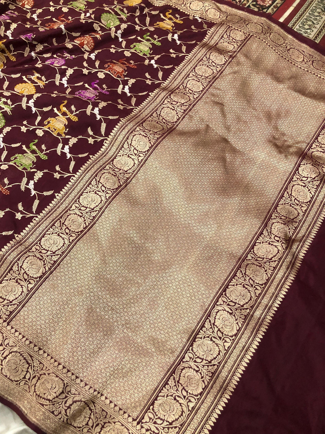 Deep Maroon Kadwa Jaal Pure Banarasi Handloom Katan Silk Saree - Aura Benaras