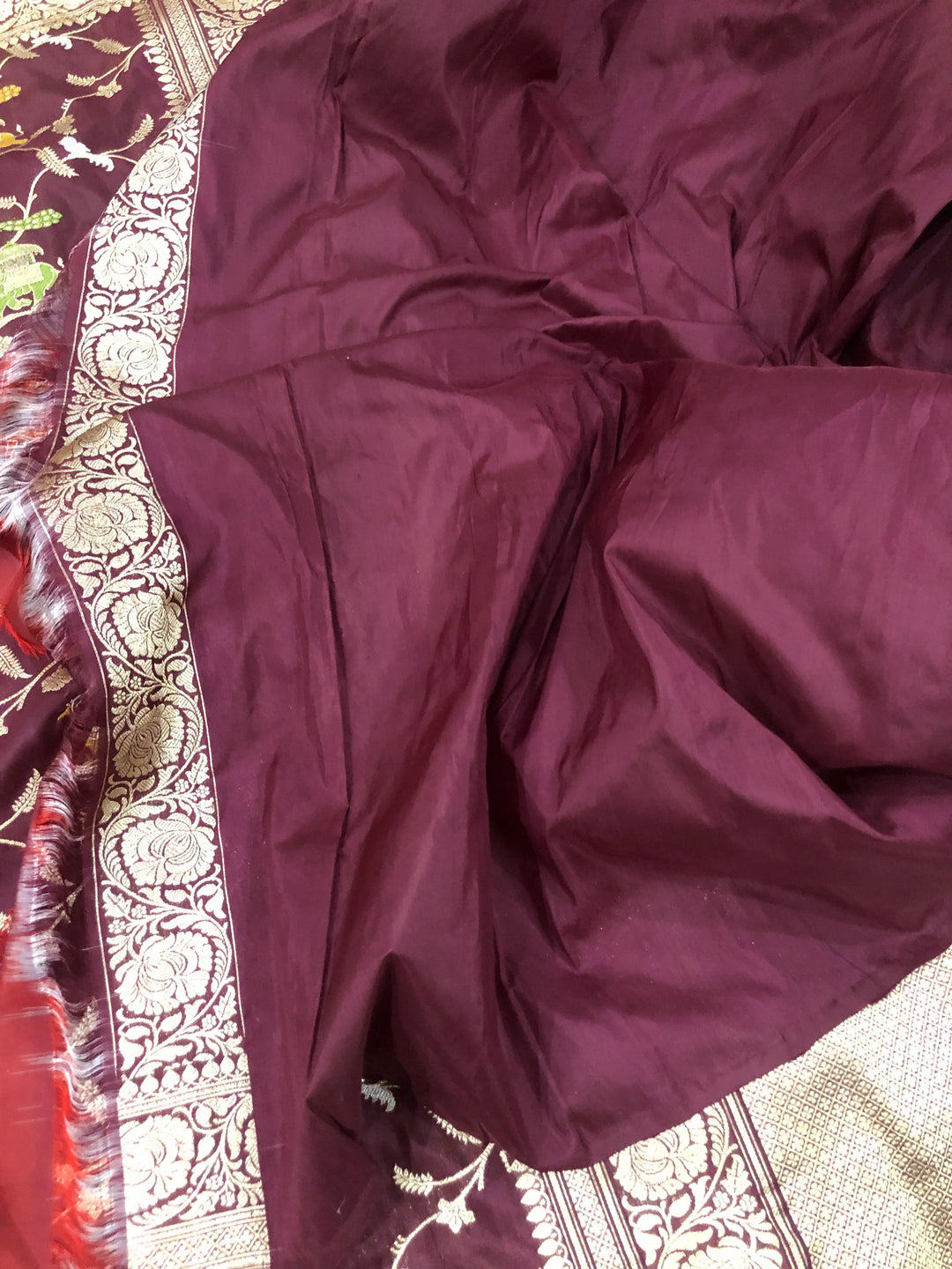 Deep Maroon Kadwa Jaal Pure Banarasi Handloom Katan Silk Saree